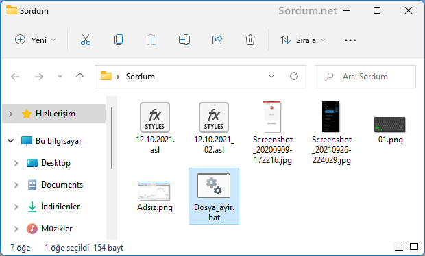 Bat ile dosya ayır Bat ile dosya ayır