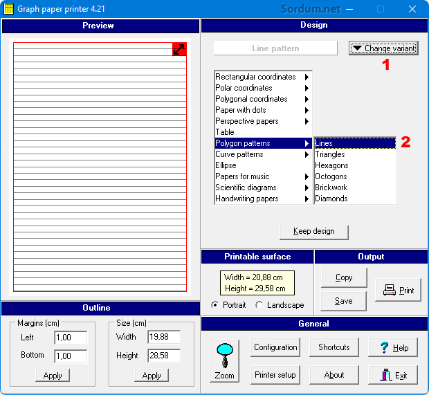 Graph paper Printer desen değiştir
