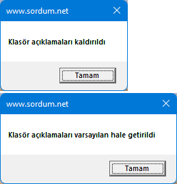 Klasör açıklaması Vbscript