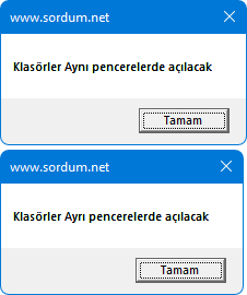 Klasörler ayrı veya aynı pencerede açılsın