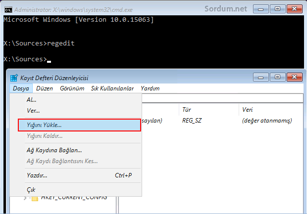 Regedit yığını yükle