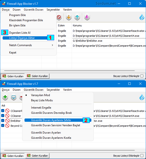 FAB ile Firewall sıfırla