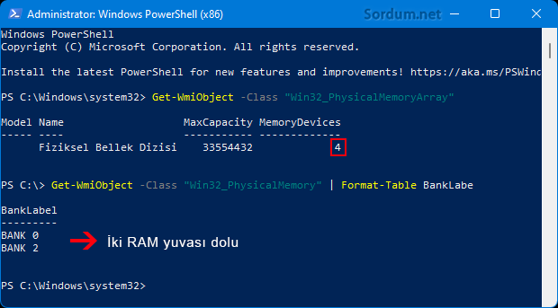 Powershell ile Boş Ram yuvası tespiti