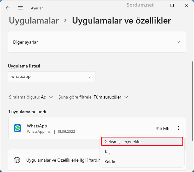 WhatsApp gelişmiş seçenekler