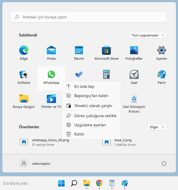 Windows 11 de whatsApp ikonu