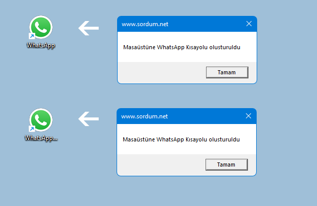 WhatsApp kısayollarını oluşturan scriptler