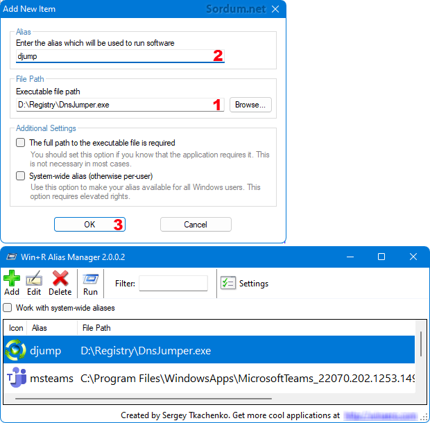 Win+R alias manager