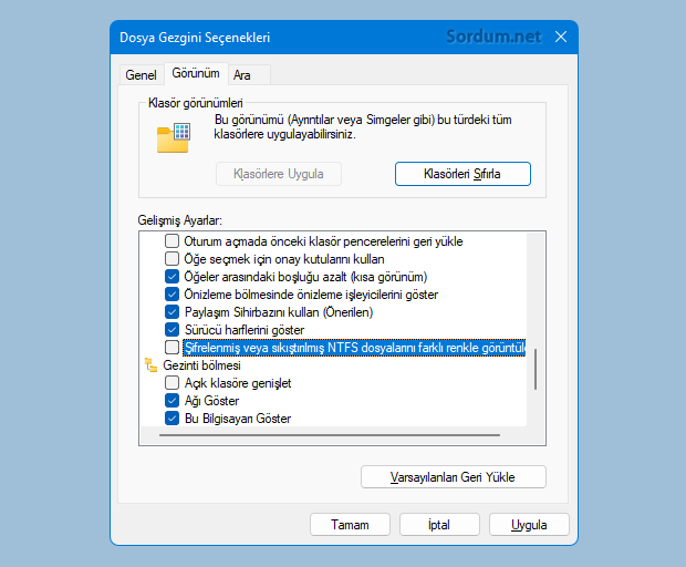 Şifrelenmiş veya sıkıştırılmış NTFS Dosyaları