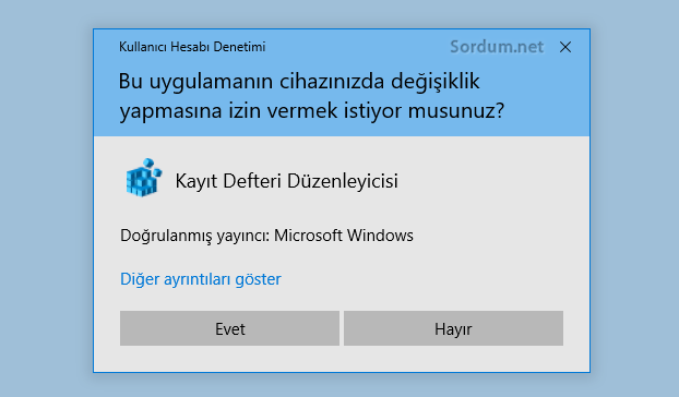 Kullanıcı hesabı denetimi penceresi