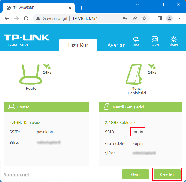 Tp-Link extender ağ ismini değiştir
