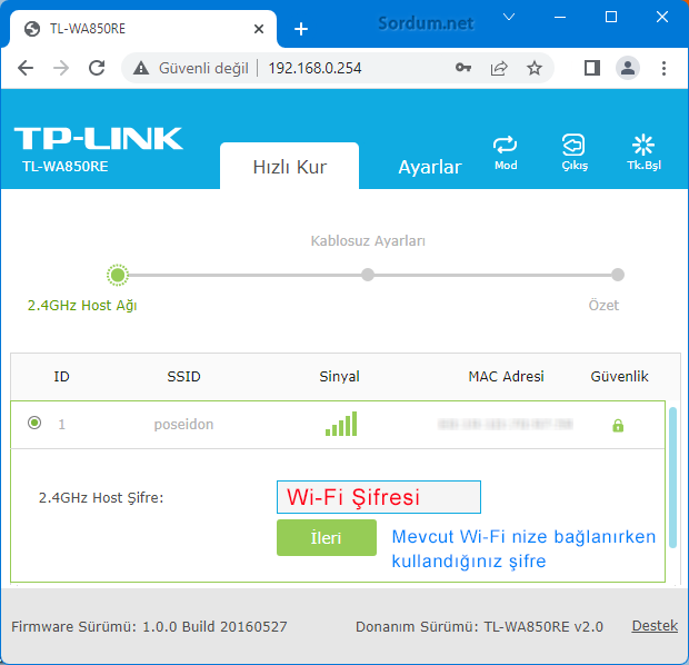TP-Link modem şifresini gir