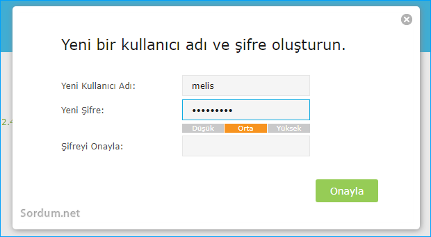 Tp link yeni kullanıcı adı ve şifre belirleme ekranı
