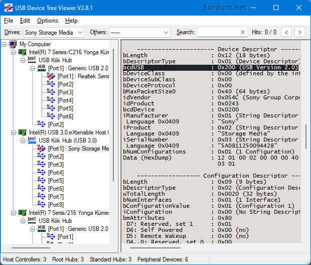 Device Tree Viewer USB version tespiti