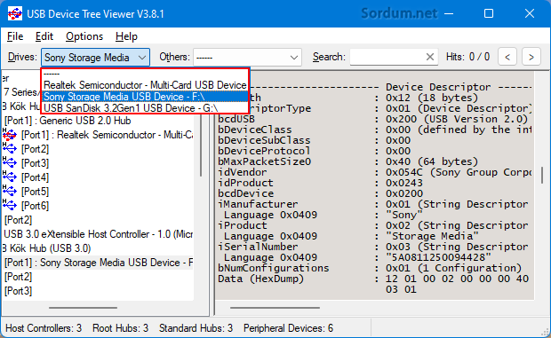 usb device tree cihaz seçimi