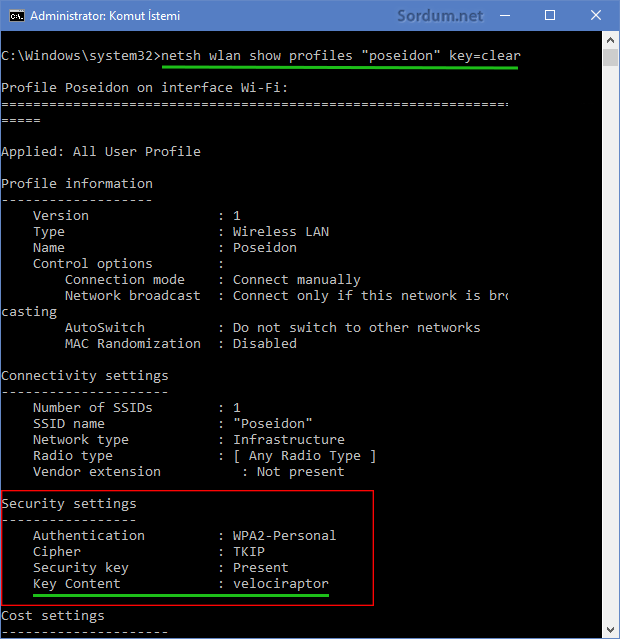Cmd komutu ile wifi şifresi