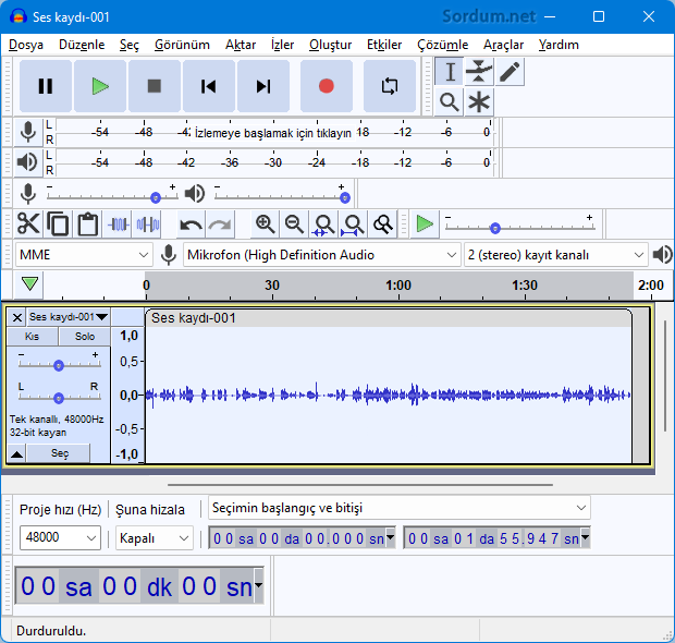 Audacity de ses dosyası