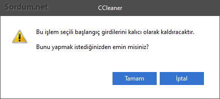 Cleaner sağtuştan silme uyarısı