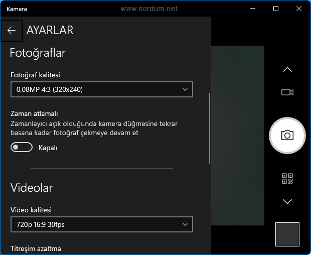 Webcam fotoğraf ve dieo kalite ayarları