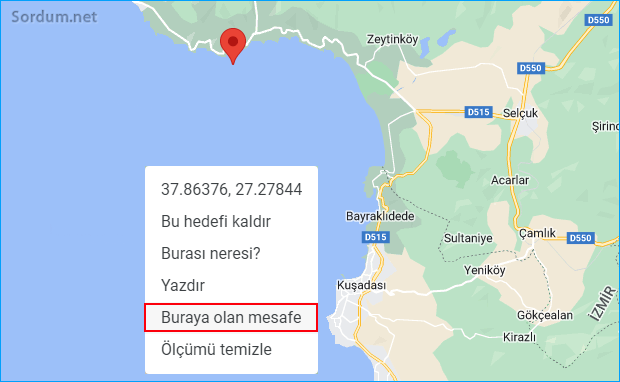 Google Maps Buraya olan mesafe