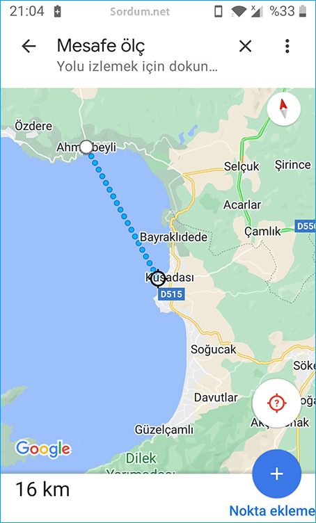 Android telefonda kuş uçuşu mesafe ölç