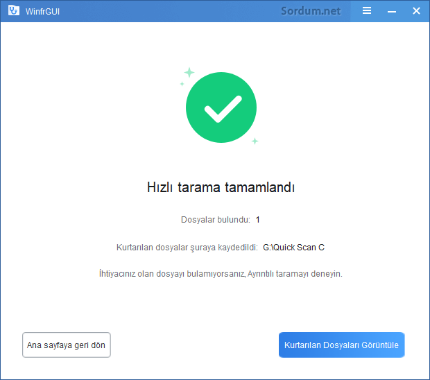 winfrgui hızlı tarama atamamlandı