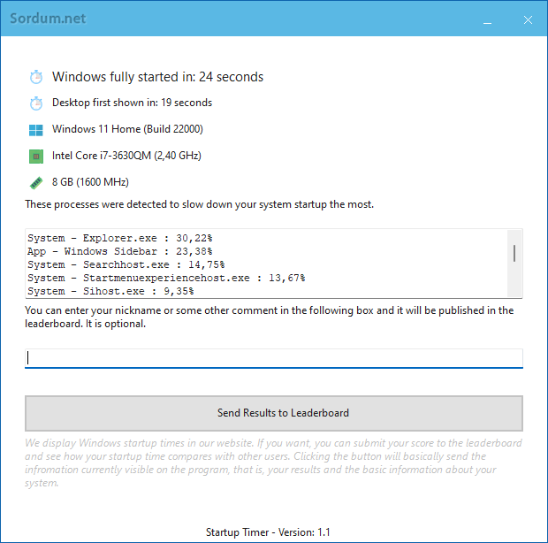 Windows açılış hızını bul