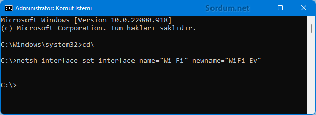 Cmd komutu ile bağdaştırıcı ismi değiştir