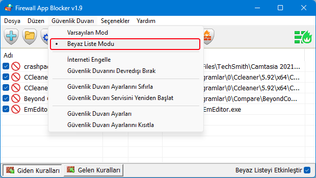 FAB beyaz liste modu