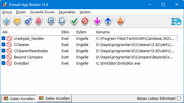firewall app blocker arayüzü