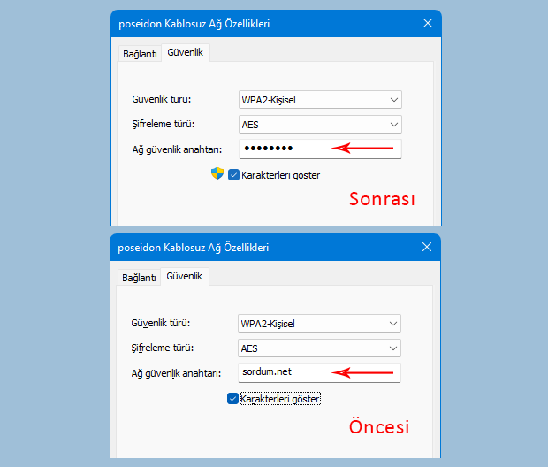 Şifreler görünmesin