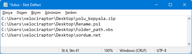Yol olarak kopyalada Tırnak işareti yok