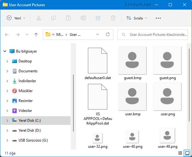 Windows varsayılan kullanıcı resmi