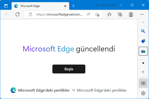 Microsoft EDGE kenar çubuğu gizle göster ikonu