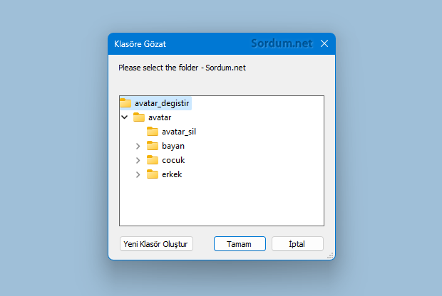 Avatar klasörüs seç