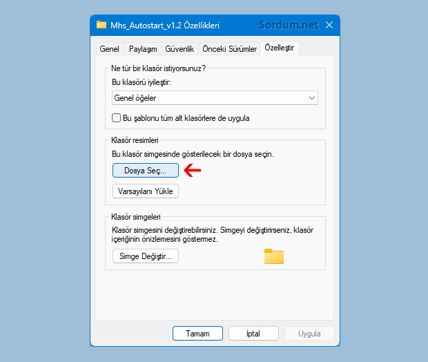 Klasör simgesi dosyasını seç