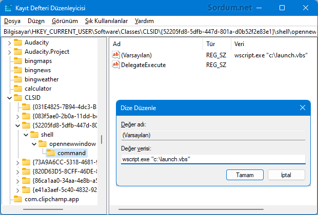 Win + E klavye kısayolunun registry yeri