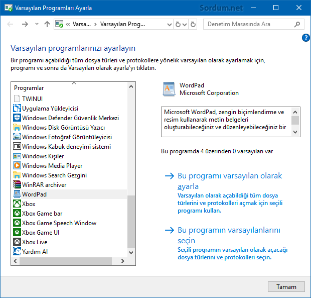 Varsayılan programları ayarla
