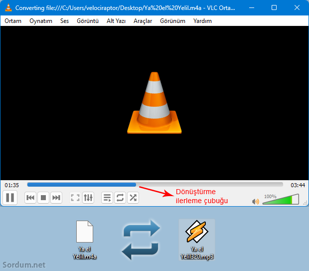 VLC dönüştürme ilerleme çubuğu
