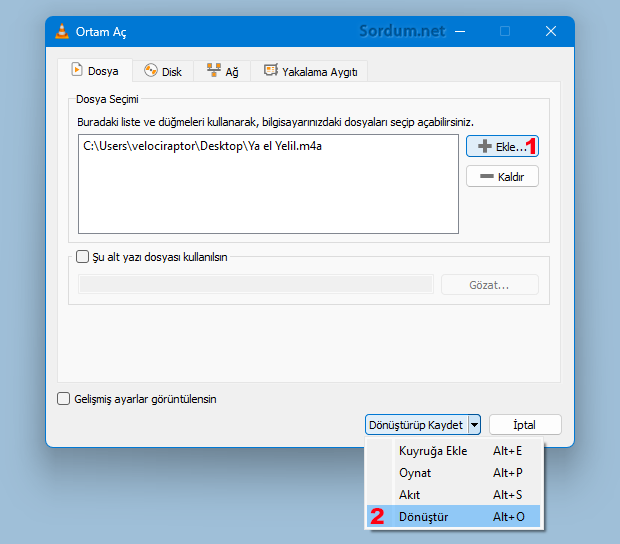 VLC ile Mp3 e dönüştür