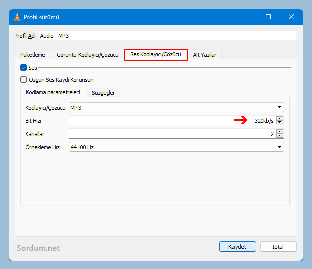 VLC de Mp3 kalitesini ayarlayın