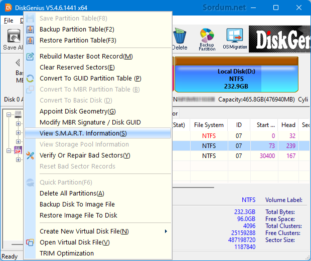 Disk Genius View Smart İnformation
