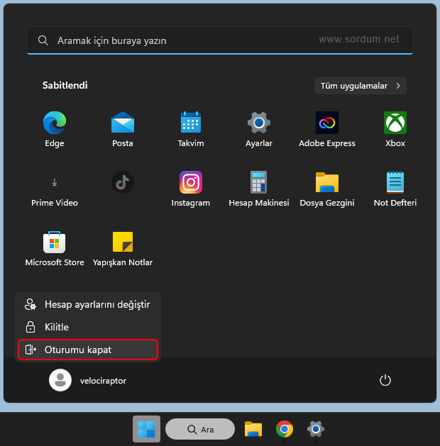 Kullanıcı oturumu kapat seçeneği Kullanıcı oturumu kapat seçeneği