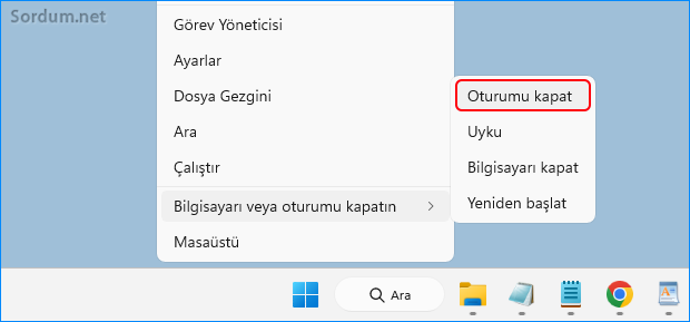 Windows ikonuna bağlı oturumu kapat Windows ikonuna bağlı oturumu kapat