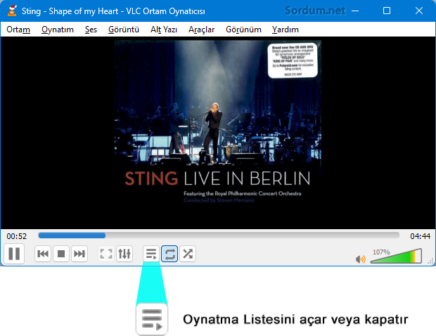 VLC oynatma listesini aç kapat