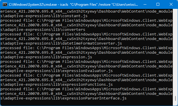 WindowsApps klasör izinleri varsayılan hale getirildi