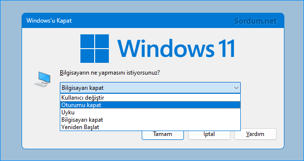 Alt F4 e bağlı Oturumu kapat seçeneği Alt F4 e bağlı Oturumu kapat seçeneği