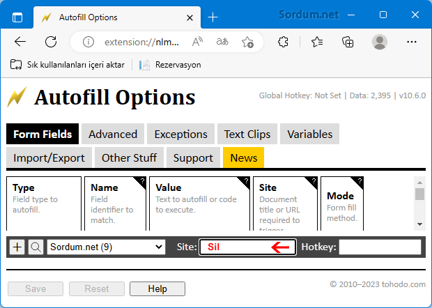 Autofill site URL sini sil