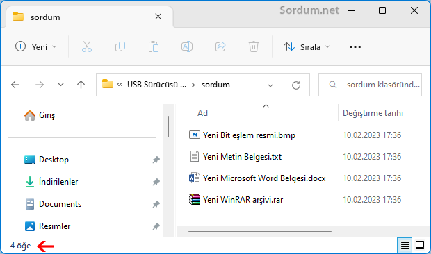 Dosya gezgini üzerinden dosya sayısını bulun