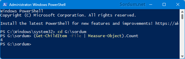 Powershell ile dosya say
