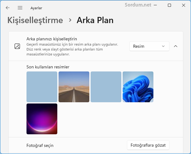 Kişiselleştirme - Arkaplan ayarı